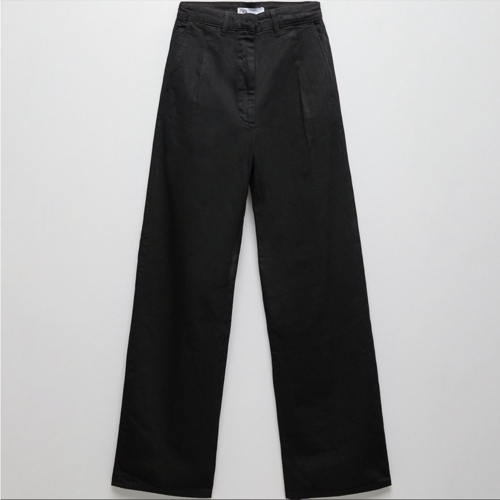 (BOGO 1/2 Off) NWT ZARA Black Pleated Rigid Denim Suit Style Trouser Jeans 4
